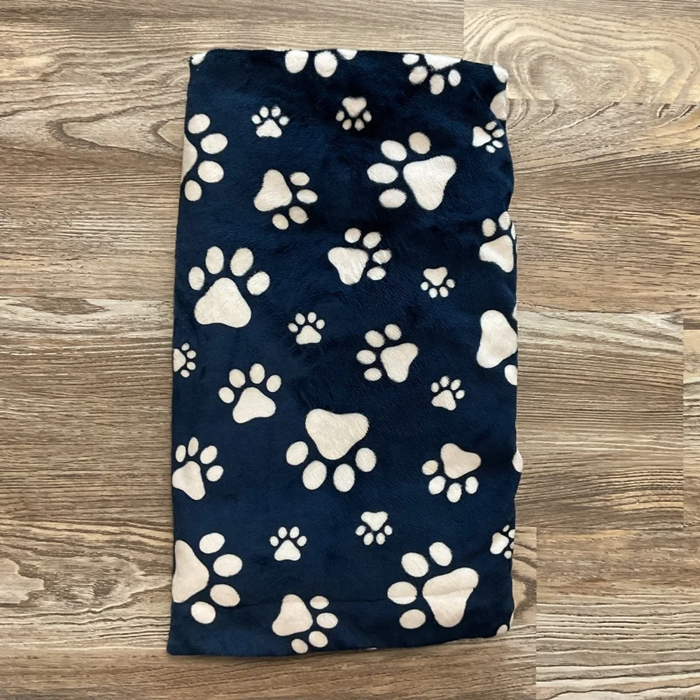 Minky Blanket Infant Toddler Navy and Off White Paw Print